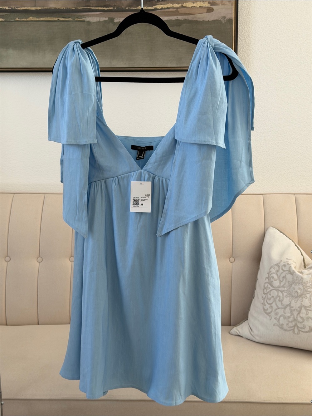 Forever 21 Light Blue Tie-Shoulder Mini Dress